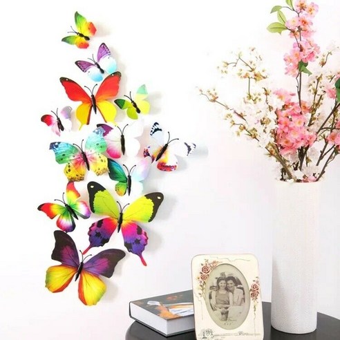 12 개/몫 인공 화려한 나비 장식 말뚝 바람 스피너, Colorfull, 핀 + 스티커