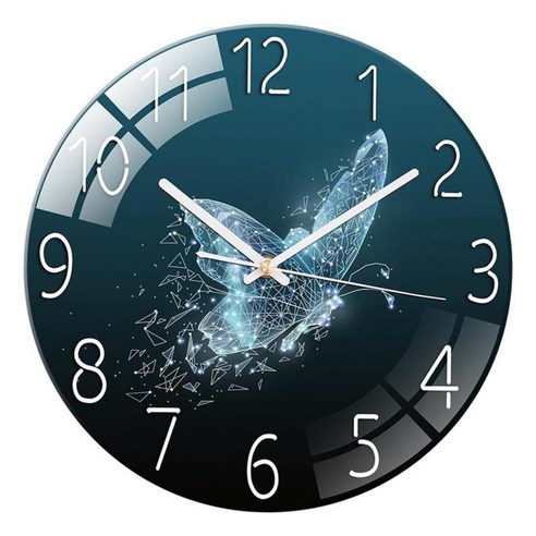 유리 석영 사일런트 벽시계 진자 거실 방 보육 침실 장식, 나비, 강화 유리