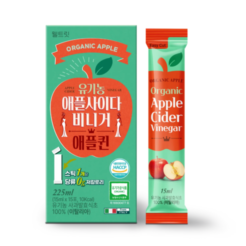 웰트릿 유기농 애플사이다비니거 애플퀸 15p, 225ml, 1박스