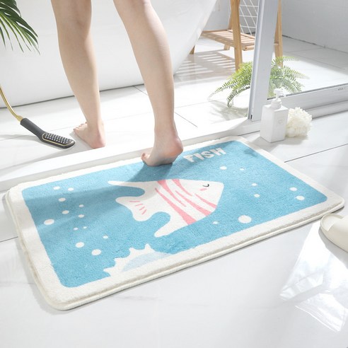 Linzheng만화 카펫 흡수 매트 화장실 가정용 발닦이 모조 캐시미어 카펫 욕실 미끄럼 방지 매트, 40*60cm(캐시미어), 생선을 물에 담그다