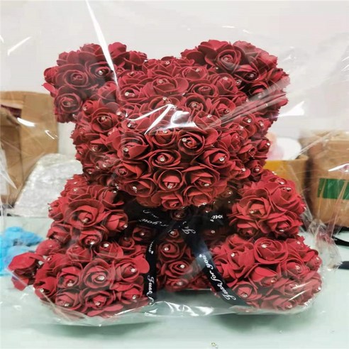 [LOVE MQ] 다이아몬드 곰 영원한 인공 장미 거품 장미 다이아몬드 곰 장미 발렌타인 데이 로맨틱 선물 Dropshipping, {"배송 출발지":"협력사"}, {"크기":"25CM"}, 와인 레드