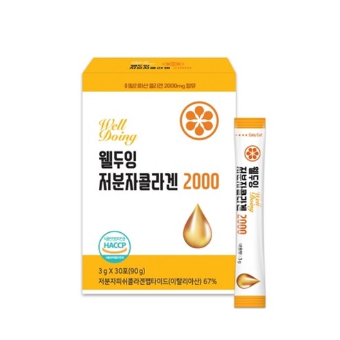 웰두잉 저분자 콜라겐 2000 3g x 30포 이탈리아산 피쉬콜라겐 히알루론산 엘라스틴 비타민C, 1개