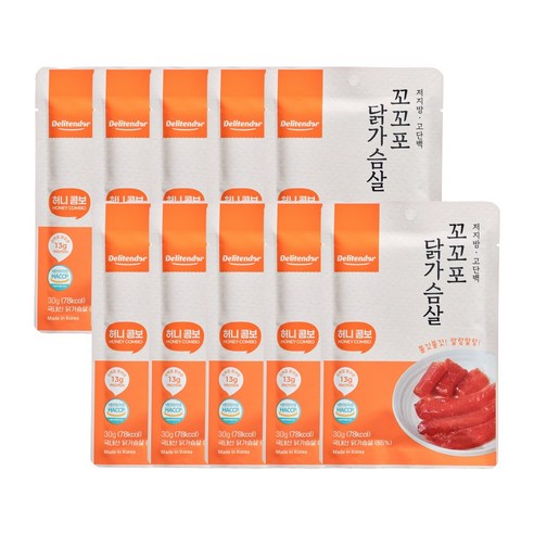델리텐더 꼬꼬포 닭가슴살 육포 부드러운 고단백 저지방 다이어트 간식 30g 허니버터맛, 10개, 30g