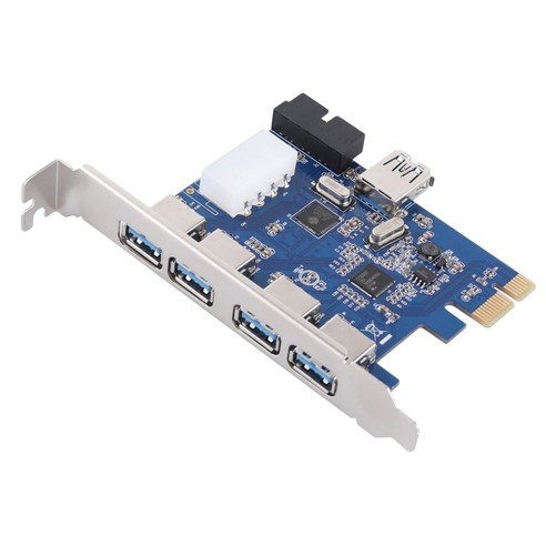 Xzante PCI-E 확장 카드 4 포트 후면 USB3.0 + BTC 마이닝용 내장 19PIN 4PIN 5Gbps 데스크탑, 파란색