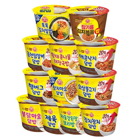 오뚜기 컵밥 12종 (춘천닭갈비+햄버거+김치참치+톡톡김치알밥+참치마요+불닭마요+황태콩나물+매콤낙지+제육+오삼+차돌+참기름김치볶음), 1세트