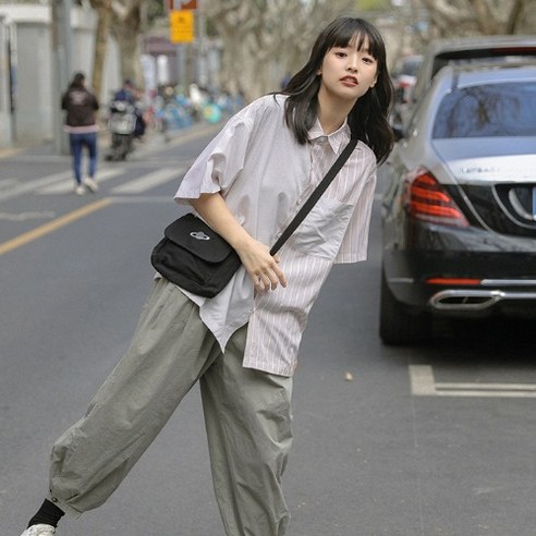 DFMEI 디자인 스타일 스트라이프 폴로 칼라 셔츠 여성 일본식 다목적 새로운 반팔 셔츠 한국 스타일 느슨한 틈새