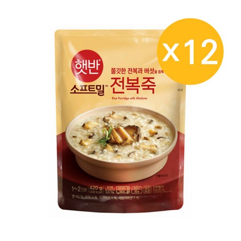 CJ 햇반 소프트밀 전복죽 420g x 12개 비비고 파우치죽