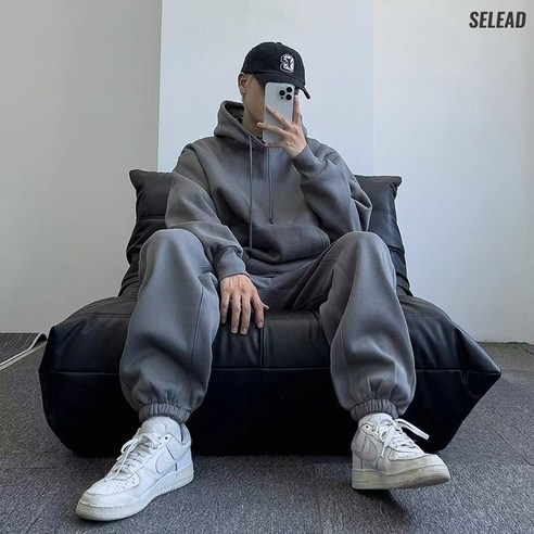 SELEAD 남성 트레이닝 세트 추리닝세트빅 사이즈 후드 맨투맨 티셔츠 상하세트 와이드 조거팬츠 데일리 투피스세트