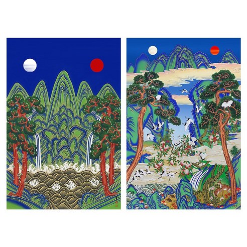 고려미술 명작 갤러리 오봉도 일월오봉도 명당도 십장생도 십장생 재물 풍수 풍수인테리어 인테리어그림 세로형 2종 - 동양화/서예 | 쿠팡