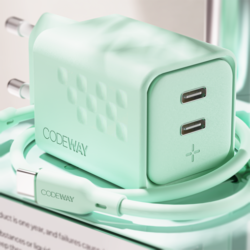 코드웨이 50W 초 고속 충전기 + 100W C to C 타입 초고속 충전 케이블 2M, 스프링 민트, 1세트