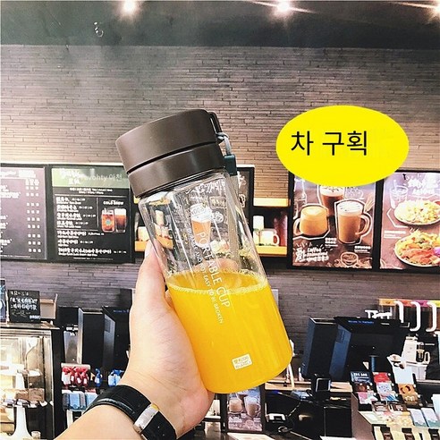 YANG한국어 스타일 스포츠 간단한 플라스틱 남학생 학생 휴대용 누출 방지 커플 크리 에이 티브 신선한 투명 휴대용 컵, 색깔18, 하나