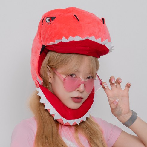 말랑마쥬 배드몬스터 파티 모자 공룡 상어 캐릭터 할로윈, 1개, 다이노_레드