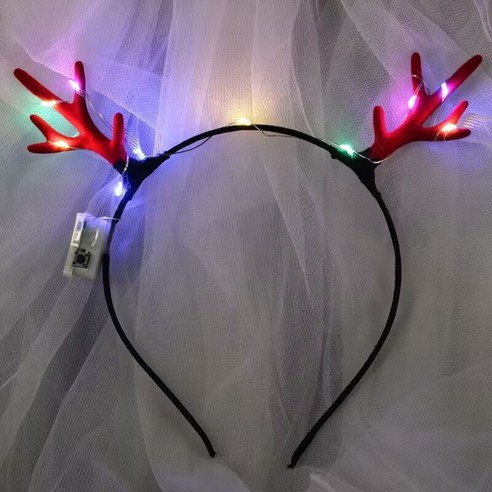 하피블리 크리스마스 LED 루돌프 머리띠, 5개, 레드