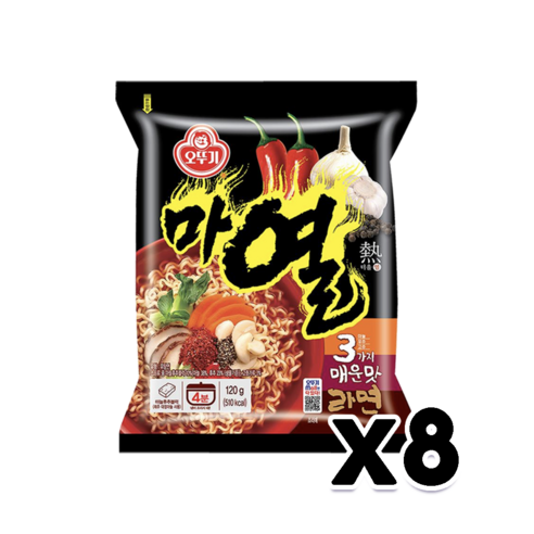 오뚜기 마열라면 봉지라면 120g, 8개