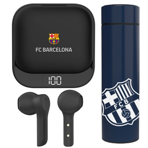 FC바르셀로나 무선 블루투스 5.1 이어폰 + 온도표시 텀블러, 블랙, 블랙 FCB-BE151K/W