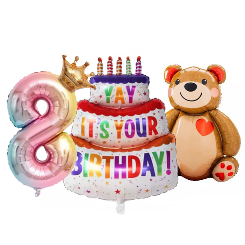 파파 파티 곰돌이 풍선 생일 파티 숫자 풍선 세트, 1세트, 케잌세트 8