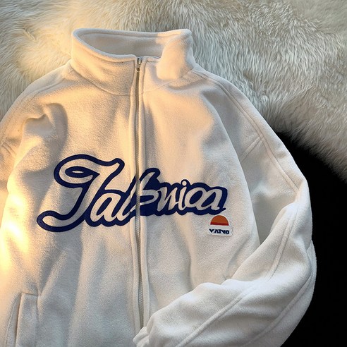 DFMEI 미국 양털 자켓 남자 가을 겨울 패션 브랜드 커플 지퍼 스웨터 스포츠 캐주얼 스탠드 칼라 자켓
