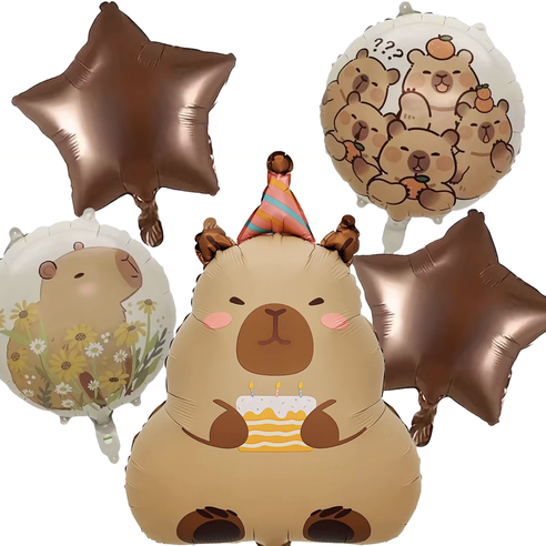 파파 파티 카피바라 풍선 세트 크림 숫자 기념일 생일, 1세트, 케익 카피바라 5p