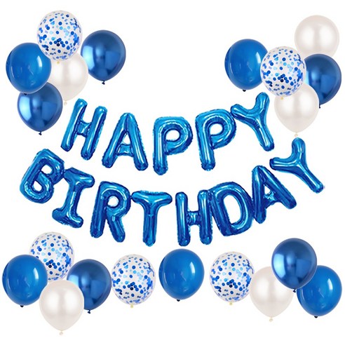 HBD 은박풍선 크롬메탈 혼합풍선세트 파티커튼 생일파티세트 [에브리띵스마일] 1221, 1세트, 블루 풍선