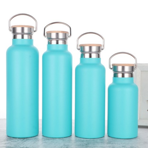 ZZJJC 304 스테인리스 스틸 아웃도어 스포츠 주전자 500ml, 350ml, 랩 인젝션 블루와 대나무 커버