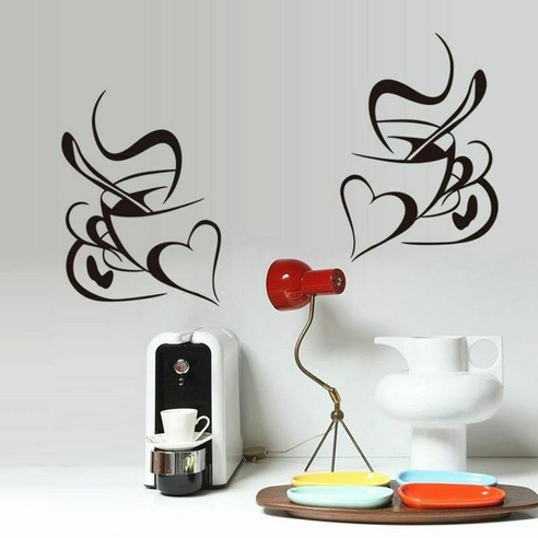 벽 부엌 레스토랑 커피 비닐 데칼 카페 컵 스티커 장식 아트 차 장식, 하나, 보여진 바와 같이