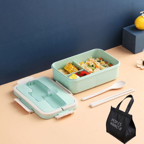 YY밀짚 절연 점심 상자 학생 세 포인트 그리드 도시락 상자 여성 휴대용 전자 레인지 신선한 유지 점심 상자, 색깔7_옵션1