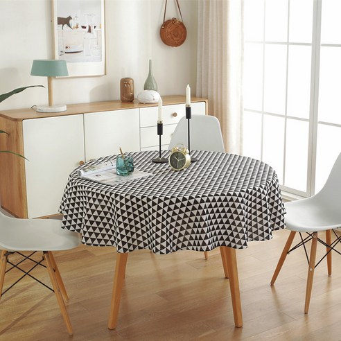 화이트 격자 무늬 체크 북유럽 식탁보 라운드 테이블 빈티지 테이블 커버 파티 홈 주방 테이블 장식 벽난로, 120cm, 보라색