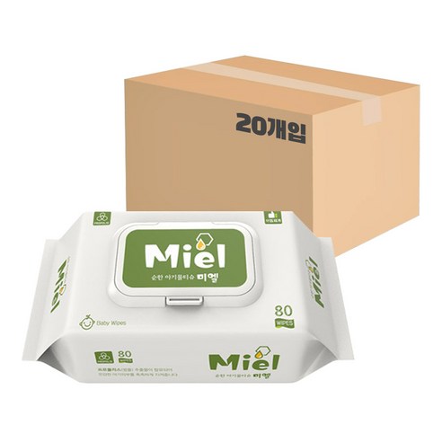 [요모조모] 미엘 물티슈 화이트 엠보싱 캡형 80매 X 20개 + 요모조모물티슈