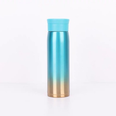 그라디언트 스테인리스 보온병 컵 물 컵 휴대용 짚 주전자, 그라디언트 블루, 500ml