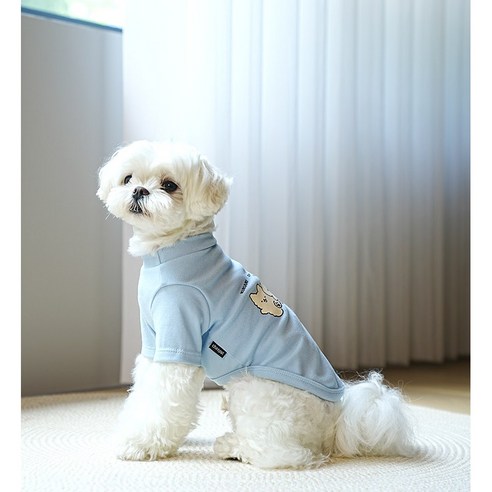 멍냥부띠크 강아지 곰돌이 티셔츠 실내복, 블루