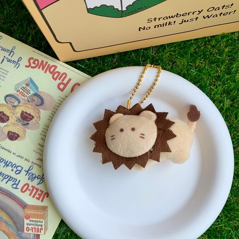 걸스코코 미니어쳐애니멀키링 가방 에어팟 버즈 봉제인형키링 차키 열쇠고리, 사자, 1개