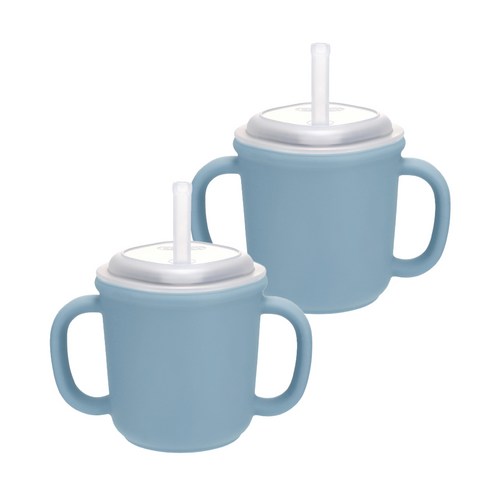 에디슨 스스로 실리콘 양손 빨대컵 200ml, 2개, 블루