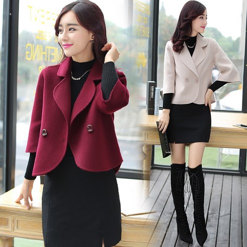 【DF】여성 짧은 모직 코트 가을 겨울 새로운 한국어 스타일 느슨한 슬림 모직 코트