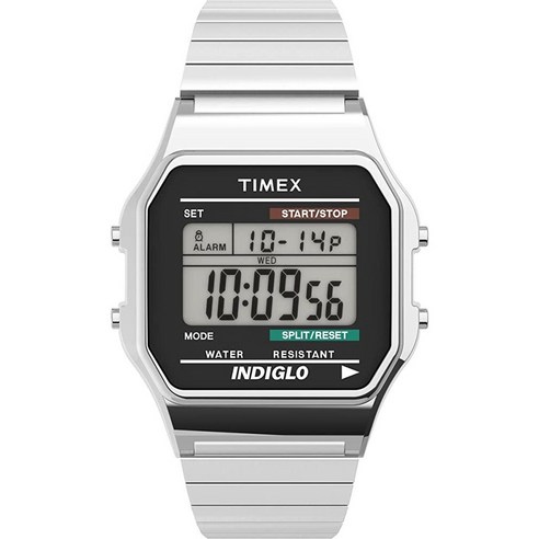 Timex 남성용 클래식 디지털 확장 밴드 손목시계 실버톤 스테인리스 스틸 (T78587)