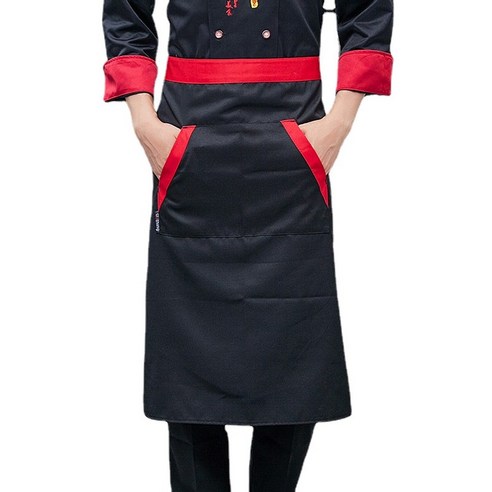 ANKRIC 방수앞치마 주방 앞치마 주방용 기름 방지얼룩 방지 및 먼지 방지 이중 경사 포켓 앞치마, 검정과 빨강