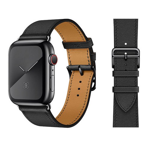 100% 정품 소가죽 iWatch 루프 팔찌 밴드 Watch 7 6 SE 5 4 41mm/45mm iWatch 6 5 4 호환 44mm/40mm 38mm/42mm, Black Black, 38mm/40mm/41mm