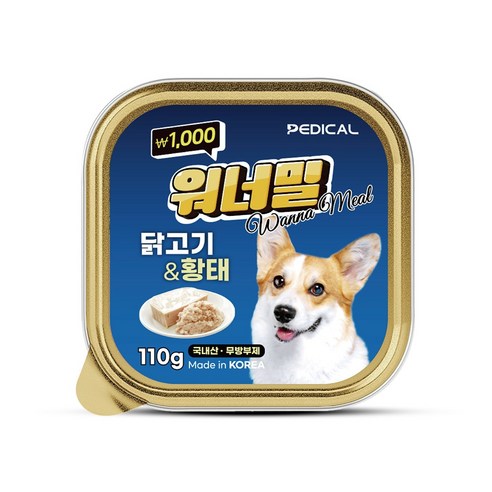 워너밀 강아지 영양간식 국내산 무방부제 높은기호성 한끼뚝딱 6종, 1개, 110g, 닭고기&황태