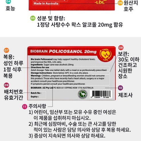 [3+1 행사] 바이오브레인 호주 폴리코사놀 20mg 호주산 폴리코사놀 사탕수수 왁스 알코올, 2개, 90정