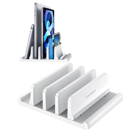 Vaydeer 프리미엄 ABS 플라스틱으로 제작된 3슬롯 수직 노트북 스탠드 5 in 1 디자인으로 모든 MacBook/크롬북/표면용 공간 절약형 조절식 책상 정리함, White, 1개