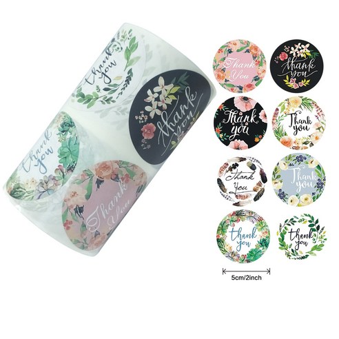 야무지니 원형 플라워 THANK YOU 대용량 꾸미기 롤 스티커 모음 5종, 500매, R303 빅플라워 (5cm)