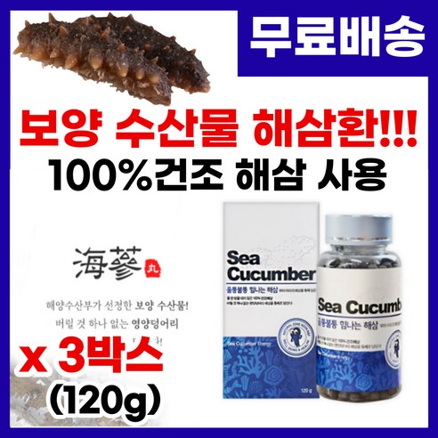 100% 건조 해삼 건 해삼환 바다 산삼 해양 보양 수산물 해산물 해삼 고함량 건해삼환 사포닌 콘드로이친 함유 먹기편한 알작은 해삼환 복분자 산수유 간편 보양식 해삼환 추천, 120g, 3박스 Best Top5