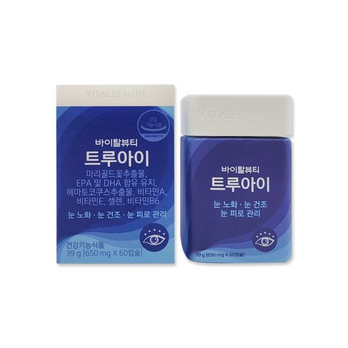 바이탈뷰티 트루아이 30일분 60캡슐 바틀형 눈 영양제 오메가3 루테인 비타민A, 1개
