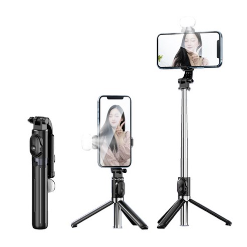 STTKGZD 미니 휴대용 셀카봉 핸드폰 삼각대 라이트, 블랙