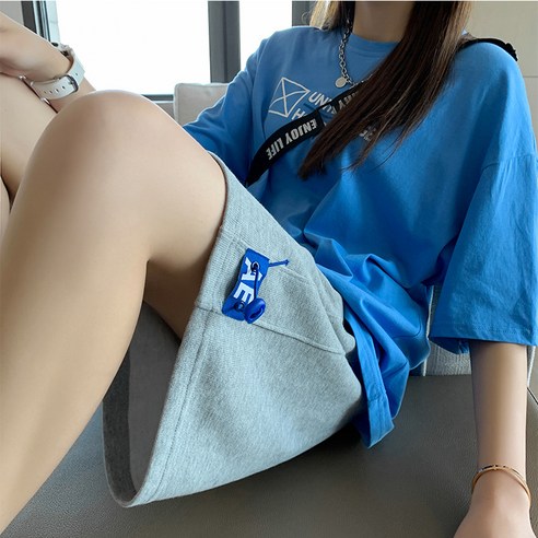 KORELAN 원턱 그레이 트레이닝 반바지 여자 여름 와이드 하이웨스트에 스트레이트 미드 팬츠 와이드 5부 팬츠