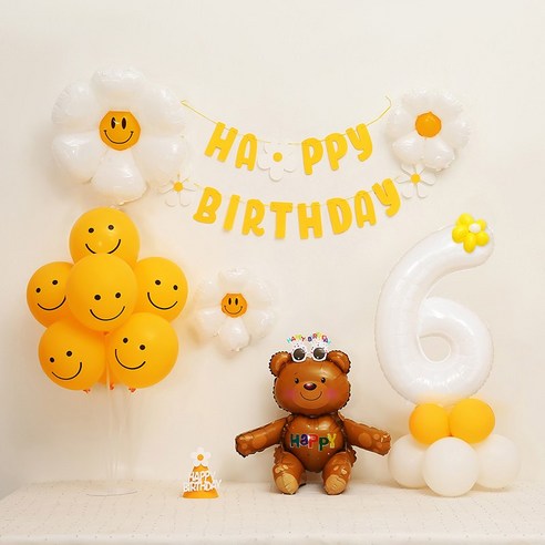[피앤비유니티] 데이지곰돌이 가랜드형 생일풍선세트, 02-6)데이지곰돌이 가랜드형-브라운 숫자6, 1세트