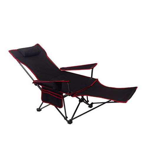 야외 접이식 의자 캠핑 휴대용 비치 벤치 안락 의자, 긴 검은 색 빨간색 가장자리 전체 천