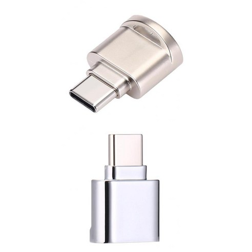 THE WAROOM SHOP 2개 미니 타입 C TF 메모리 카드 리더기 OTG 어댑터 골든+실버, 23 × 16 × 10mm, 골든 실버, 알루미늄 합금