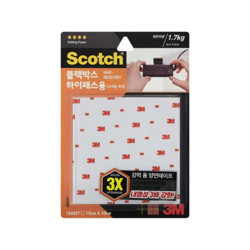 3M강력블랙박스하이패스용테이프 고내열 10cmX10cm/HRS101/3M테이프/블랙박스용테이프/초강력폼양면테이프/3M양면테이프/초강력테이프, 2개