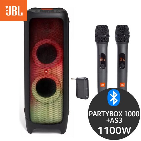 JBL 파티박스1000+AS3 1100W 블루투스 펍 무선 마이크