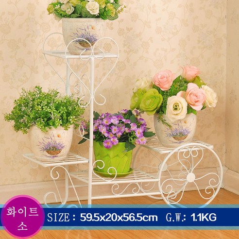 ANYOU 엔틱 4단 화분대 화분 받침대 철제 화분진열대, 1단, 화이트-소